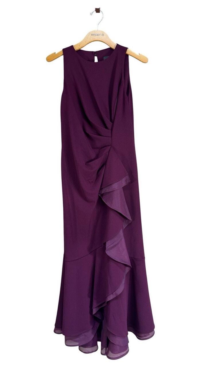Adrianna Papell Dress Size US 10 Long Burgundy/Deep Plum